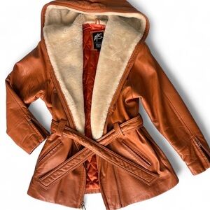 Maxima Brown Leather Jacket w Faux Fur Trim